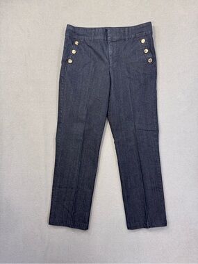 Anne Klein Dark Indigo High-Rise Cropped Trousers with Gold Accents, Size 30